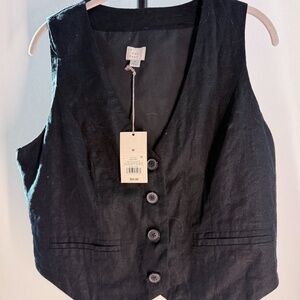 A New Day Linen Button Up Vest, Size M - NWT